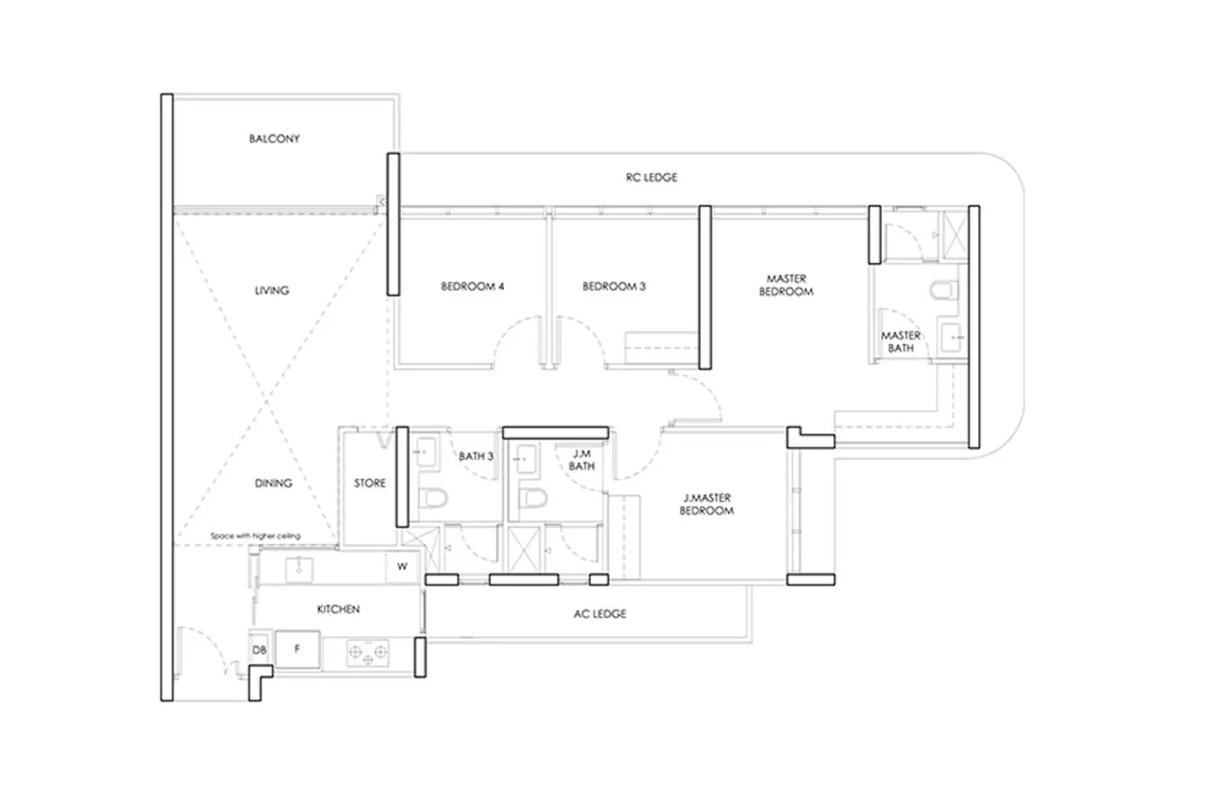 Indicative 4-bedroom layout template for Tanjong Rhu Grand — sample only, not the developer's actual floor plan
