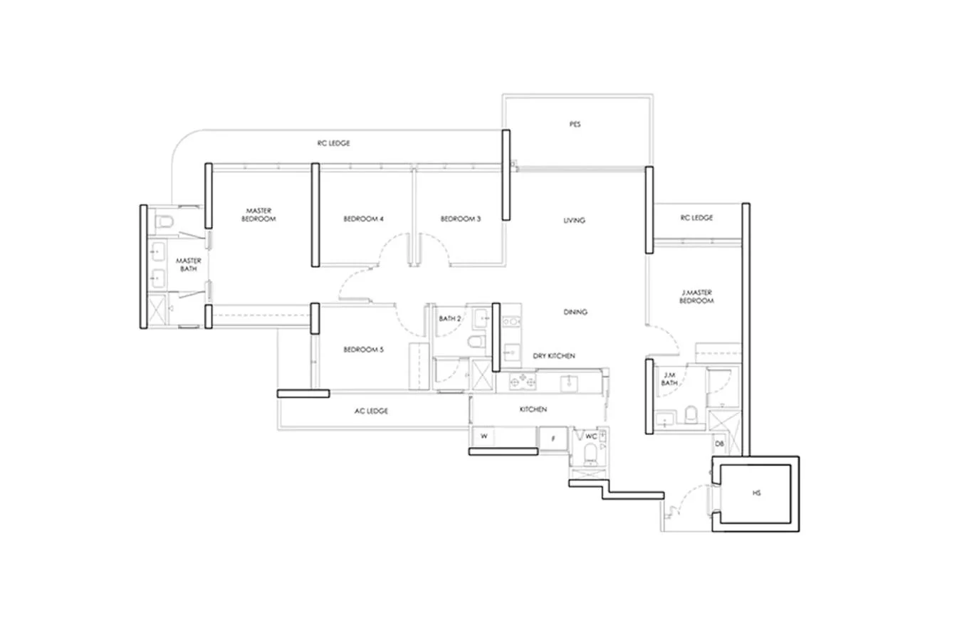 Indicative 5-bedroom layout template for Tanjong Rhu Grand — sample only, not the developer's actual floor plan
