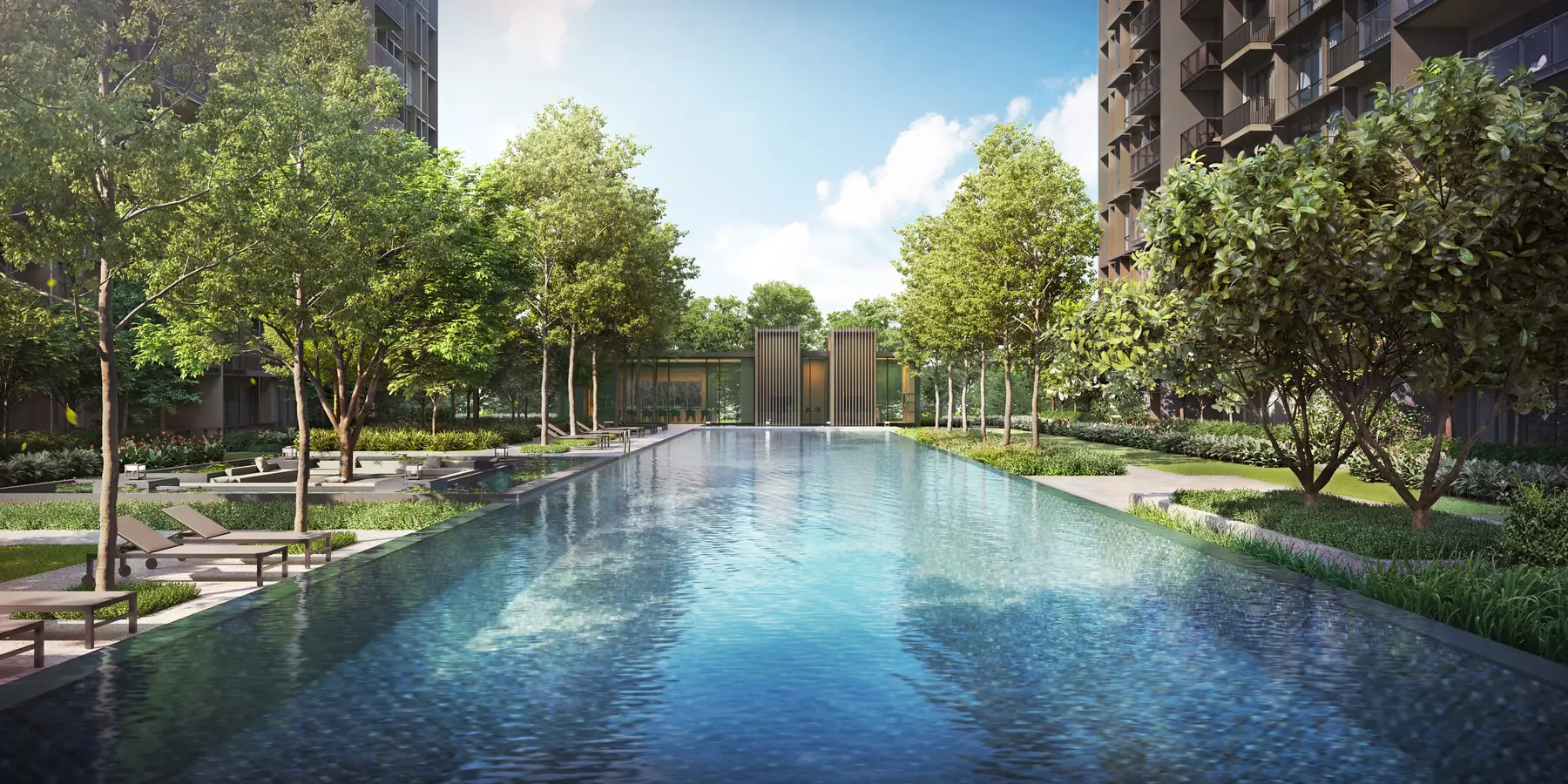 Tanjong Rhu Grand — landscaped lap pool and clubhouse concept, indicative artist's impression